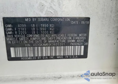 2019 Subaru Impreza Sport z USA, uszkodzony, nr VIN 4S3GKAM60K3605201